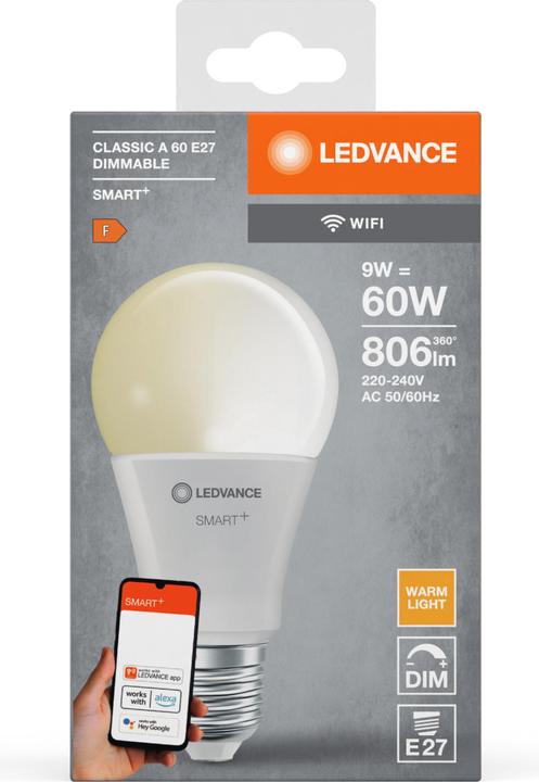 Produktbild Ledvance Smart+ Wifi Classic (E27, 9 W, 806 lm, 1 x, F)
