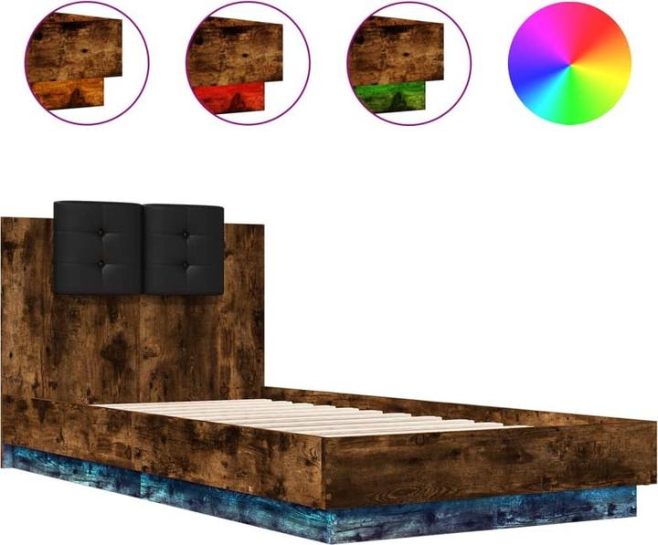 Actual product image VidaXL Bed frame with headboard and LED lights 90 x 200cm (90 x 200 cm)