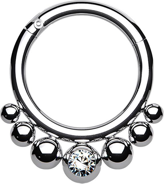 Image du produit Star Piercing Micro anneau segment pliable argent sept boules cristal argent (Acier chirurgical 316L, sans laiton)