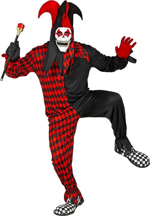 Actual product image Widmann Evil harlequin with overalls, mask with hood and hat (M)