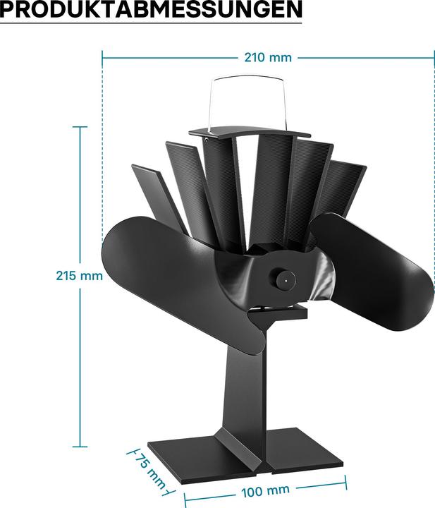 Produktbild Wiltec Kaminofen Ventilator stromlos 2 Blatt Kaminventilator Ofenventilator