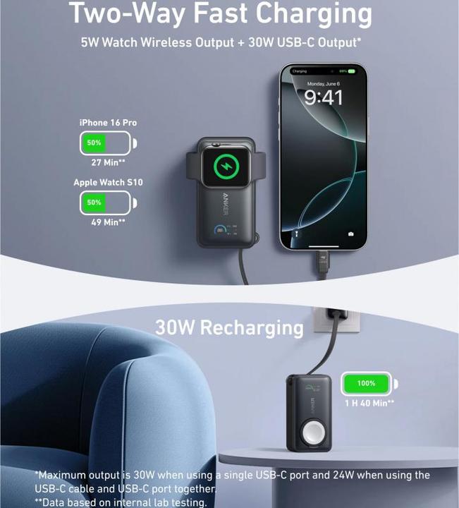 Produktbild Anker MagGo PowerBank 10K 35W for Apple Watch black (10000 mAh, 35 W)