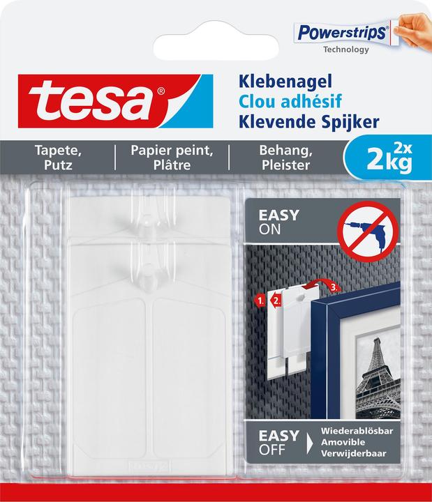 Adhesive nail for wallpaper & plaster, 2kg holding power, removable without a trace & reusable, 2