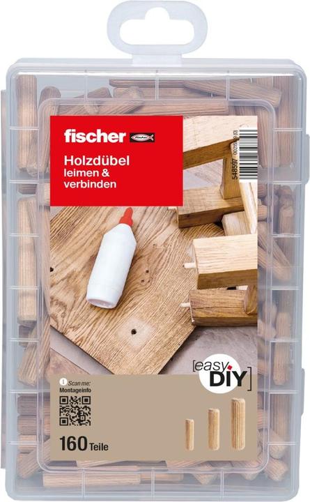 Immagine prodotto Fischer Practical helpers Glue & Connect, scatola di assortimento con 160 tasselli in legno, set per (160 pz.)