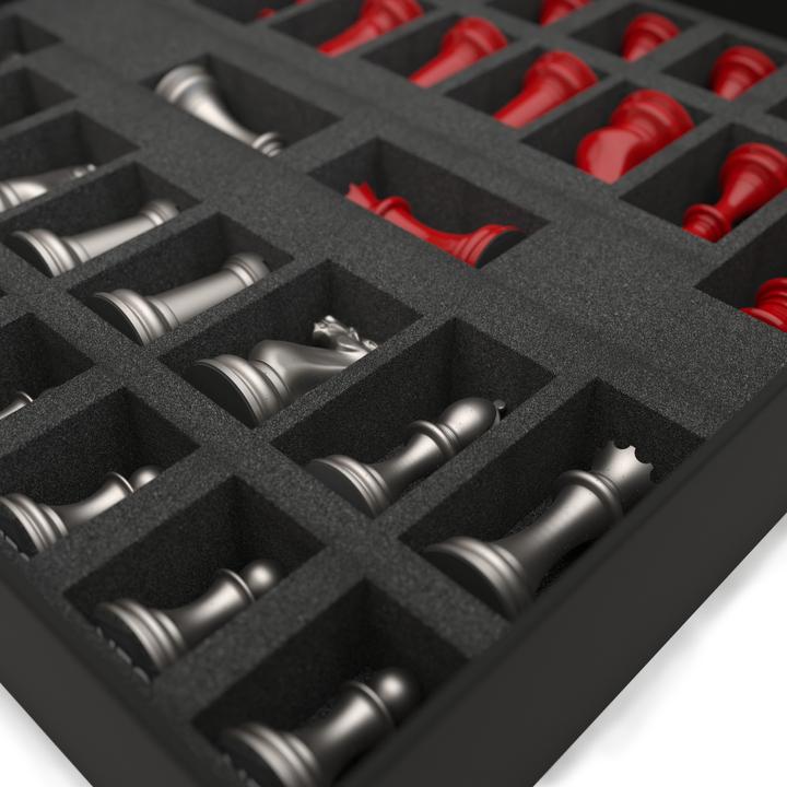 Immagine prodotto Skyline Chess Gioco degli scacchi - Serie Acciaio - Rosso vs Argento - Gloss finish (with Wooden Gradient Square B