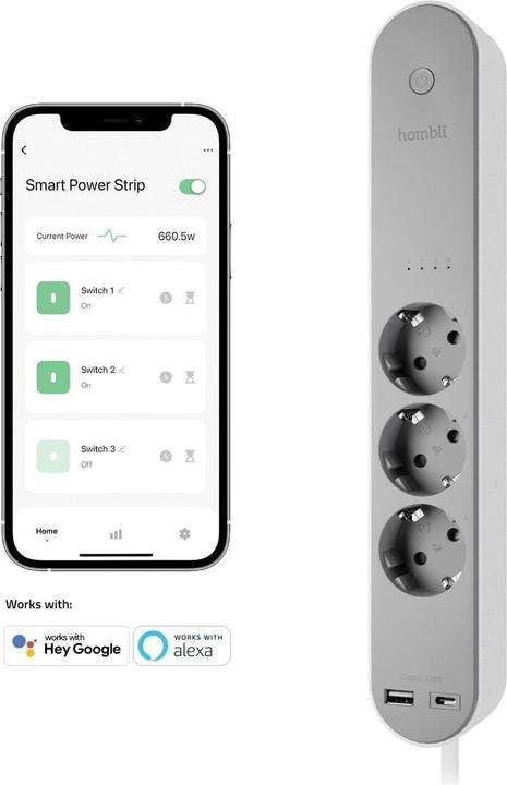 Actual product image Hombli Smart socket strip (3 x, USB-C, USB-A, 1.50 m)