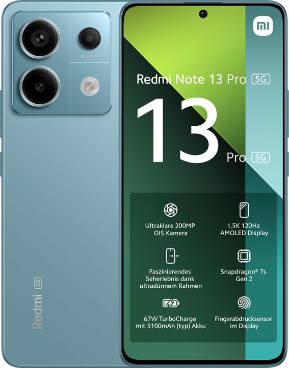 Xiaomi Redmi Note 13 Pro 5G (256 GB, Ocean Teal, 6.67", Dual SIM, 200 Mpx, 5G)