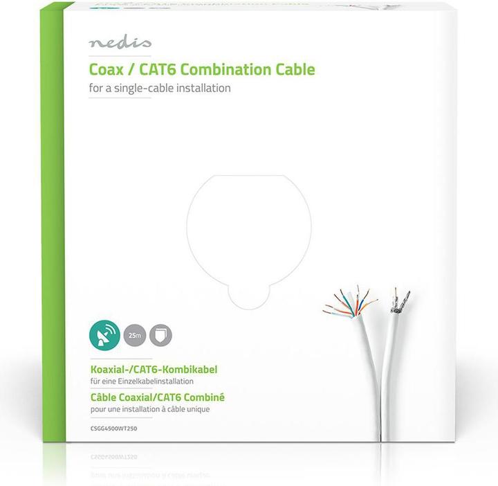 Actual product image Nedis IEC (Coax) CAT6 Combination Cable | RG59 | 75 Ohm | Double Shielded | Eca | 25.0 m | Round | White (75 dB, Antenna cable)