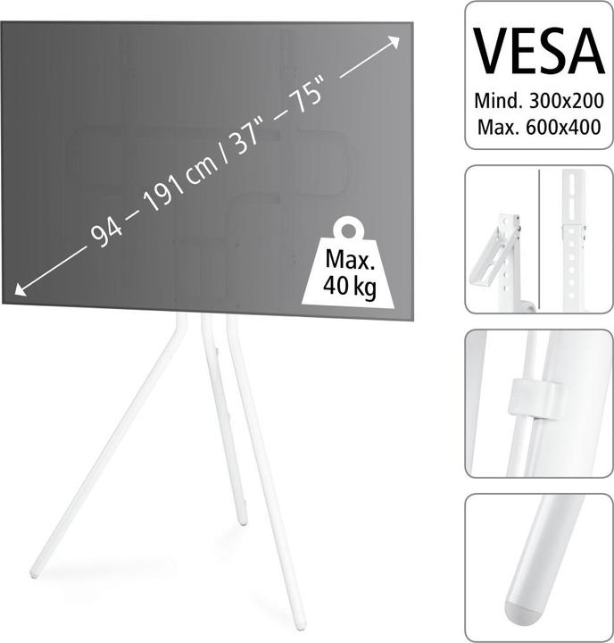 Productafbeelding Hama Easel Design - Stand voor TV - metaal - wit - beeldschermformaat: 94-191 cm (75.20", 40 kg)