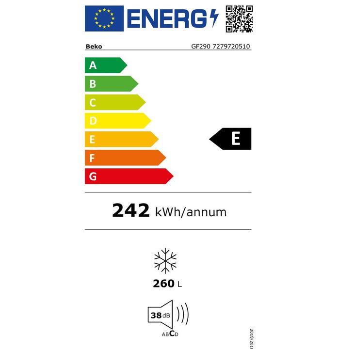 Label énergétique Beko Congélateur GF290 (Autonome, 260 l)