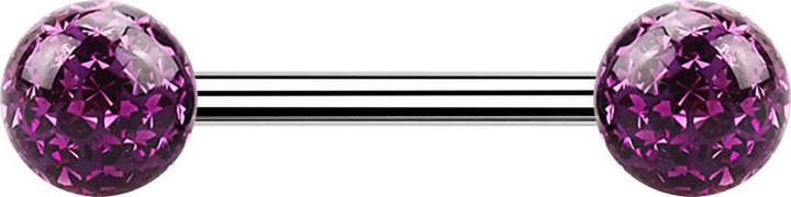 Produktbild Star Piercing Barbell silber mit zwei Kristall Kugeln violett Epoxy Schutzschicht (Chirurgenstahl 316L, ohne Messing)