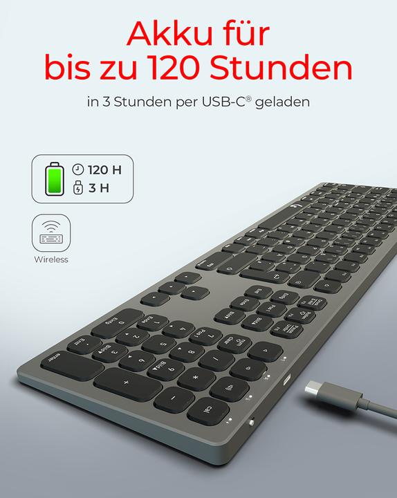 Actual product image KeySonic Full-Size Aluminum Keyboard, Bluetooth® & RF, for Win & macOS (DE, Wireless)