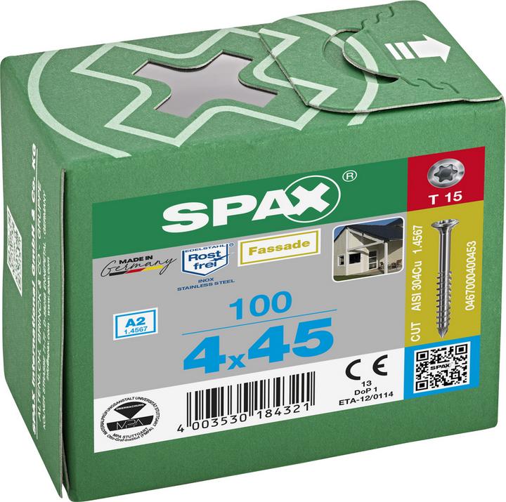 Produktbild Spax Fassadenschraube R 89018 Liko T-STAR 4 x 45/30 -T A 2 kleiner Kopf (100 Schrauben pro Stück)