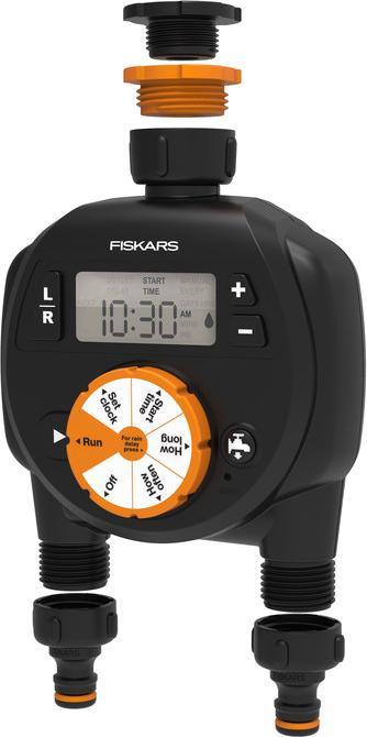 Immagine prodotto Fiskars Timer/timer con 2 uscite, Per tutte le dimensioni di rubinetto più comuni, Facile da leggere L (Timer acqua)