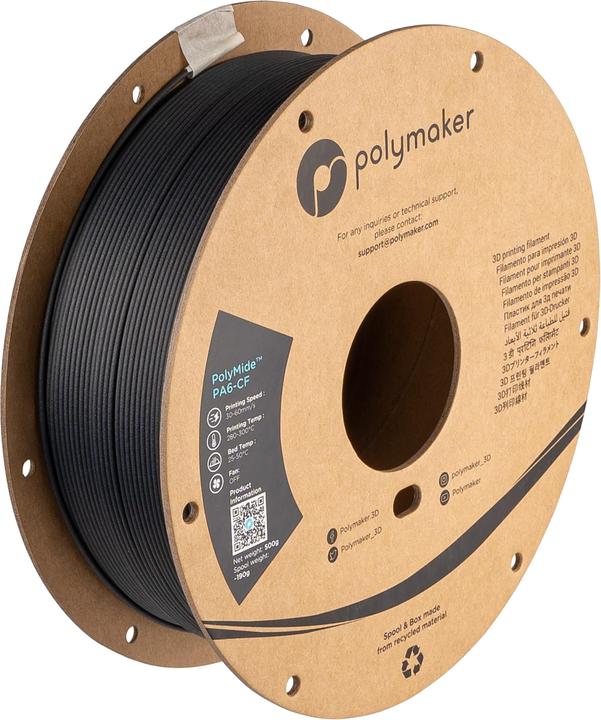 Produktbild Polymaker PolyMide PA6-CF V2 - Black - 1.75mm - 500g (Nylon, 1.75 mm, 500 g, Schwarz)