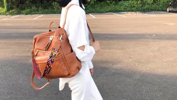 Produktbild Only-Bags.Store Retro Rucksack Handtasche, Boho Strap Zwei-Wege-Umhängetasche, Mode Vegan Leder Schultasche Daypack