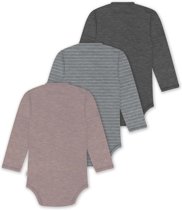 Actual product image Normani Set of 3 baby body wrap long sleeve toddler bodysuit made from merino wool - 9357 (86)