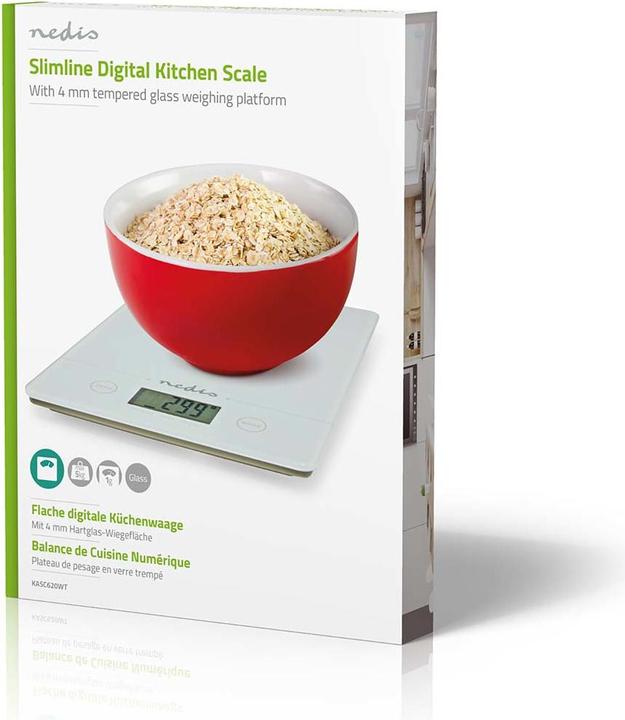 Actual product image Nedis Kitchen Scales | Digital | Glass / Plastic | CR 2032 Battery | White