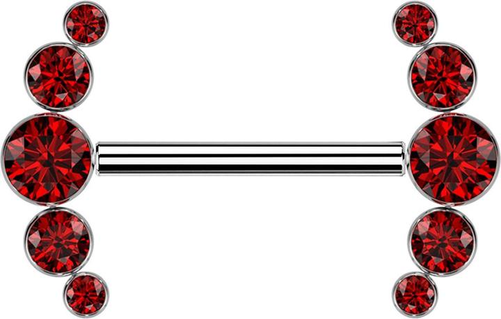 Produktbild Star Piercing Threadless Barbell silber front fünf Kristalle rot (Titan G23, ohne Messing)