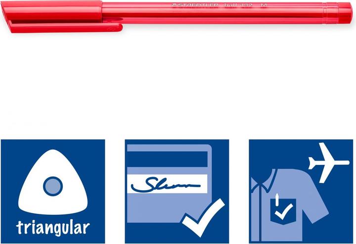 Produktbild Staedtler Kugelschreiber ball 432, M, 10er Polybeutel dreieckig, Schaft, Kappe, und Clip in Strichfarbe, doku