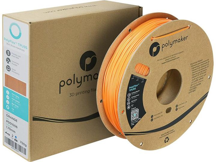 Image du produit Polymaker PD01006 Filament PolyFlex TPU-95A TPU flexible 1.75 mm 750 g Orange 1 (TPU, 1.75 mm, 750 g, Orange)