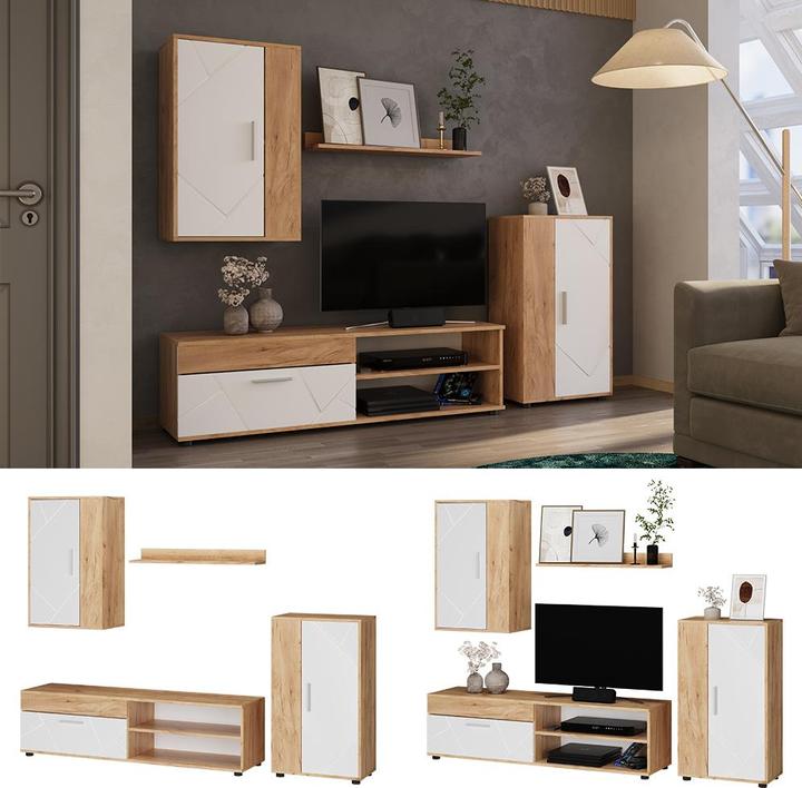 Produktbild Vicco Wohnwand Berno, GKO/Weiss, 4-teiliges Set
