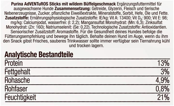 Nährwerte und Zutaten Purina ONE Sticks (Adult, 1 Stk., 120 g)