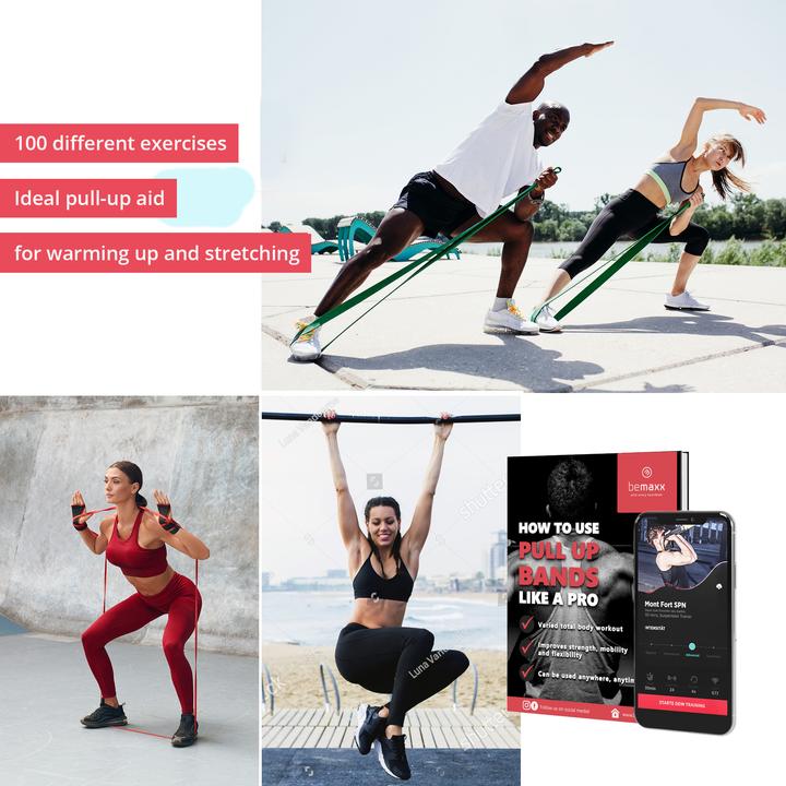 Image du produit BeMaxx Lot de 5 bandes de traction pour le fitness (rouge, noir, violet, vert, bleu)