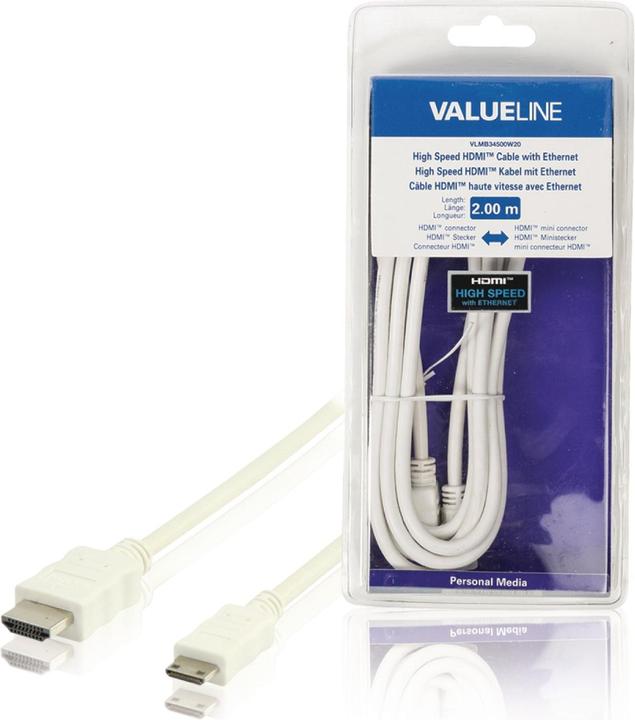 Actual product image Valueline High Speed HDMI Cable with Ethernet HDMI Plug - HDMI Mini Plug 2.00 m white (2 m, HDMI)