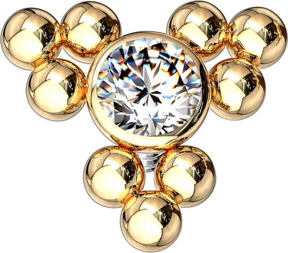 Actual product image Star Piercing Dermal Anchor gold-plated balls triangle (without brass, Surgical steel 316L)