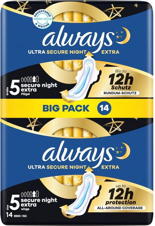 Always Ultra Binde Secure Night Extra mit Flügeln BigPack (14 x, Damenbinden)