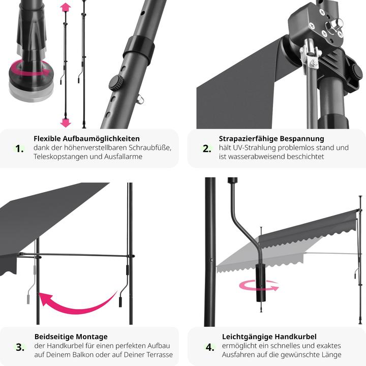 Actual product image tectake Tenda a morsetto con manovella, altezza regolabile (4 m)