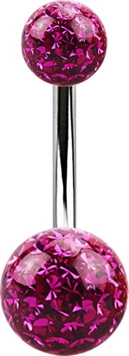 Image du produit Star Piercing Banane argentée avec deux boules de cristal fuchsia époxy de protection (Acier chirurgical 316L)