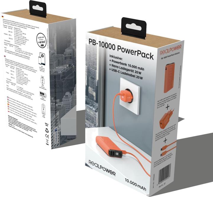 Produktbild RealPower Powerbank PB-10000 Power (10000 mAh, 22.50 W, 36 Wh)