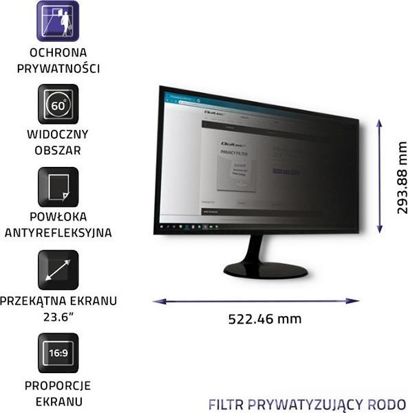 Image du produit Qoltec 51058 - Moniteur - transparent - confidentialité - 16:9 - 59,9 cm (23.6 pouces) - 522 (20.57", 16 : 9)