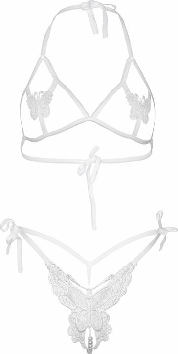 Immagine prodotto Leg Avenue Reggiseno a Coppa aperta e Mutandine con Perle - Bianco (Taglia unica, Confezione singola)
