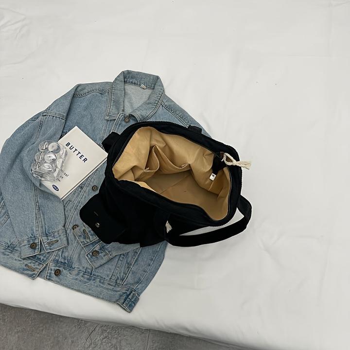 Immagine prodotto Only-Bags.Store Semplice borsa a tracolla in velluto a coste, tote bag multitasche, borsa alla moda per la scuola