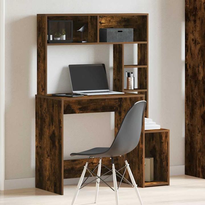 Produktbild VidaXL Schreibtisch mit Regal Räuchereiche 100x45x140 cm Holzwerkstoff (100 x 45 x 140 cm)