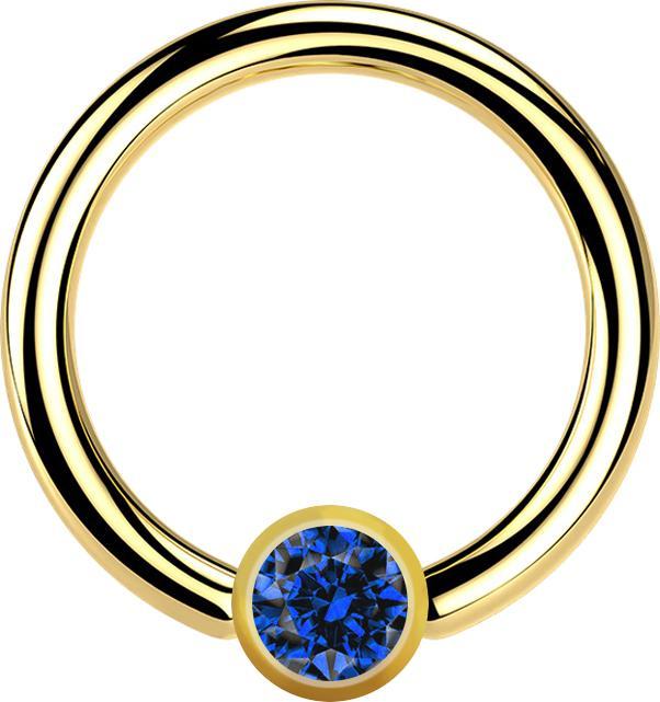 Produktbild Star Piercing Micro Ball Closure Ring vergoldet mit Kugel Kristall dunkelblau (ohne Messing, Chirurgenstahl 316L)