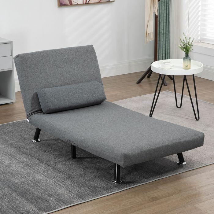 Immagine prodotto Swisshandel24 Letto pieghevole, poltrona letto, schienale reclinabile, acciaio, aspetto lino, nero, 75x70x75cm