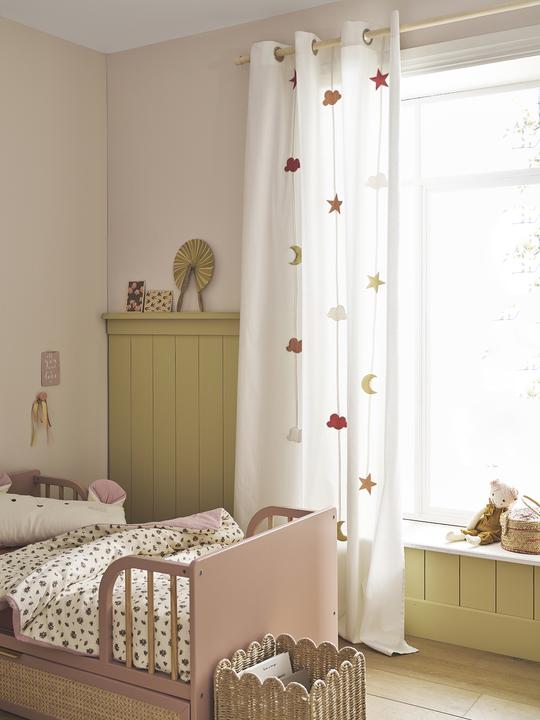 Produktbild Vertbaudet Kinderzimmer Vorhang STERNE & WOLKEN mit Ösen & Girlande (135 x 240 cm)