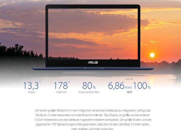 Produktbild ASUS ZenBook 13 UX331UN-EG068T (13.30", Intel Core i7-8550U, 16 GB, 256 GB, CH)