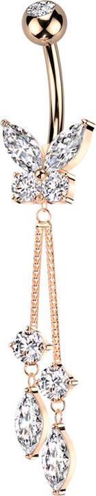 Star Piercing Banane rosegold mit Kugel Kristall silber und Schmetterling Kristalle silber Anhänger zwei Ketten Kr (Messing, Chirurgenstahl 316L)