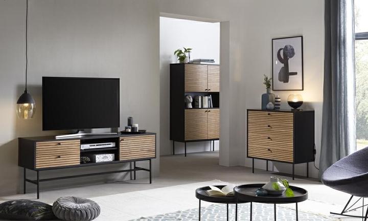 Image du produit SalesFever Buffet bas en placage bois véritablex60 noir (150 x 40 x 60 cm)