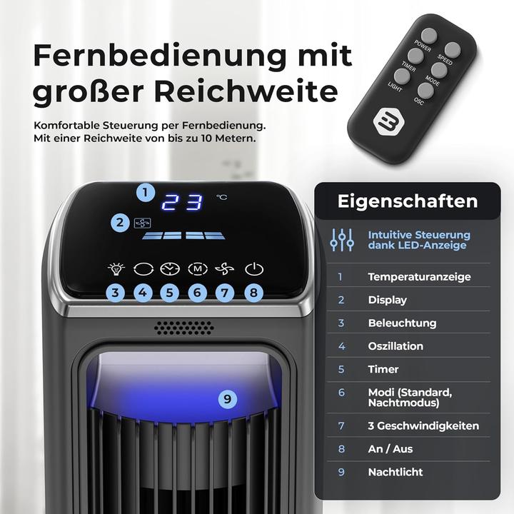 Produktbild Balter Turmventilator mit Fernbedienung und Timer (29 dB)