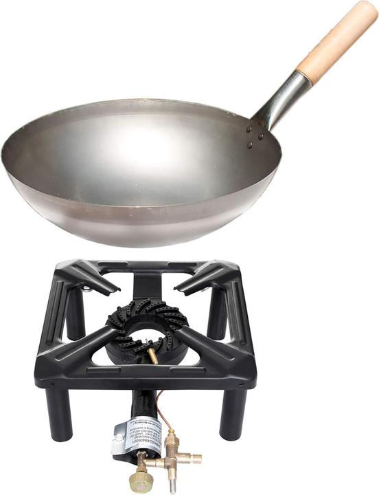 Paella World International Hockerkocher-Set (klein) mit Stahl-Wok Ø 30 cm - mit Zündsicherung