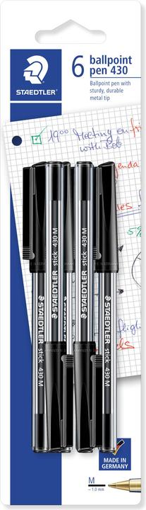 Immagine prodotto Staedtler stick 430 biros in blister con 6 penne, nero, larghezza linea M (Nero, 6 x)