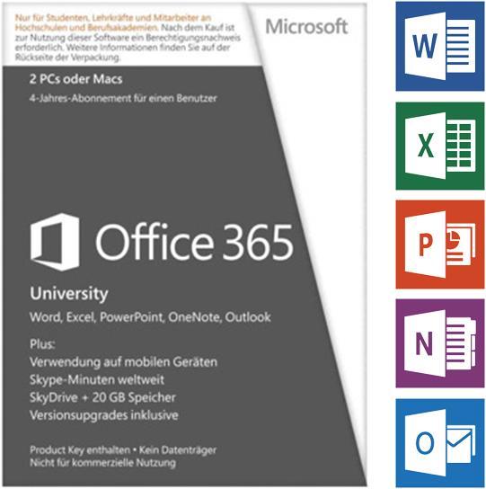 Produktbild Microsoft Office 365 University, PKC (1 User, 48 Monate)