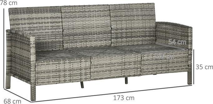 Image du produit Swisshandel24 Rattan Sofa mit Kissen, Dreisitzer, Garten Loungesofa, Stahl, Grau, 173 x 68 x 78 cm