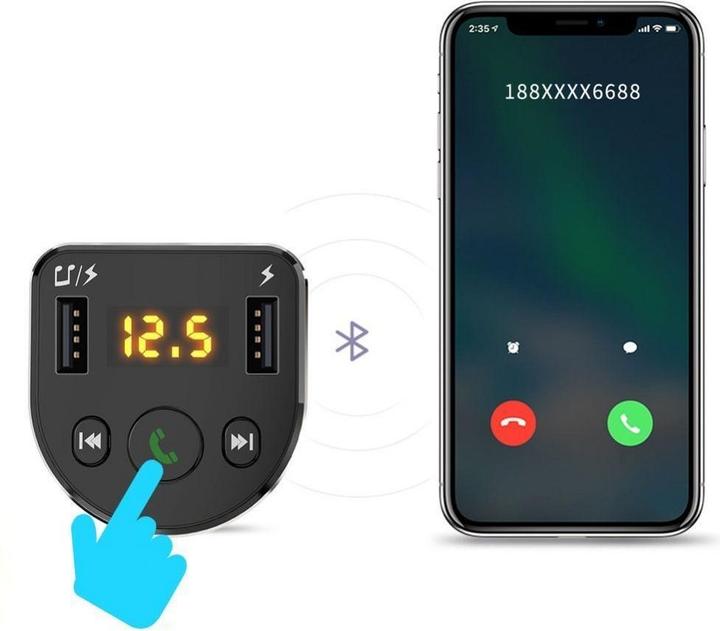 Immagine prodotto Dudao Trasmettitore FM Bluetooth Caricabatteria da auto MP3 3.1 A 2x USB Nero (R2Pro Nero)